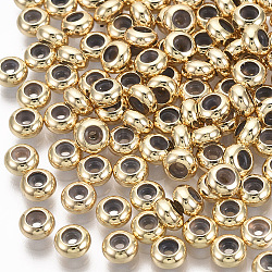 Brass Beads, with Rubber Inside, Slider Beads, Stopper Beads, Nickel Free, Rondelle, Real 18K Gold Plated, 5x2.5mm, Hole: 2mm, Rubber Hole: 1mm(X-KK-T063-005A-NF)