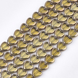 Electroplate Glass Beads Strands, Edge Plated, Heart, Pale Goldenrod, 10x10x4mm, Hole: 1mm, about 30pcs/strand, 11.4 inch(EGLA-S188-09H)