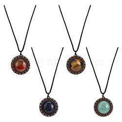4Pcs 4 Styles Natural & Synthetic Mixed Stone & Wood Flower Pendant Necklaces Set with Adjustable Nylon Cords, 25.20~25.98 inch(64~66cm), 1Pc/style(NJEW-FI0001-42)
