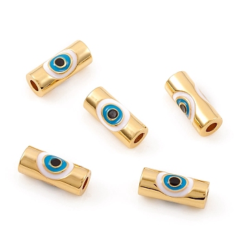 Brass Enamel Beads, Tube with Eye, Real 18K Gold Plated, 11x4.5mm, Hole: 2mm