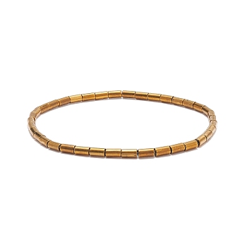 Glass Column Beaded Stretch Bracelet for Women, Golden, Inner Diameter: 2-3/8 inch(5.9cm)