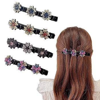 Fashion Double Layer Resin Rhinestone Alligator Hair Clips Sets, Flower Hair Accessories for Woman Girls, Mixed Color, 93x21x32mm, 4pcs/set