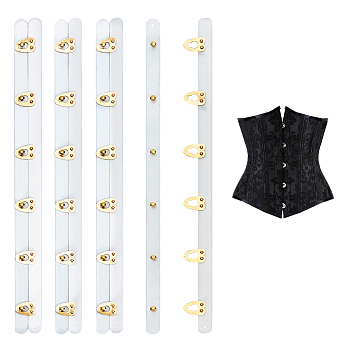 6-Hook Iron Corset Busk with Golden 201 Stainless Steel Buttons, Board Corset Busk for Sewing and Closure of Womens, White, 300x26x6mm