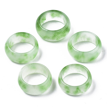 Natural White Jade Rings, Wide Band Rings, Dyed, Light Green, Size 9, Inner Diameter: 19mm