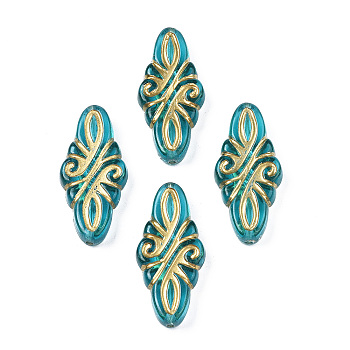 Plating Acrylic Beads, Metal Enlaced, Oval, Dark Turquoise, 30x14x6mm, Hole: 1.2mm