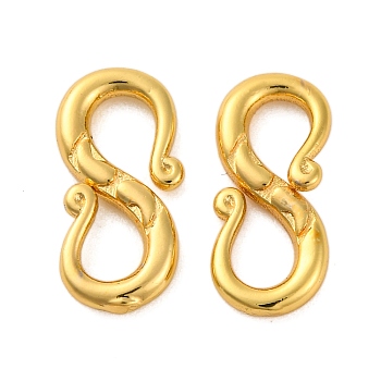 Rack Plating Brass Hook and S-Hook Clasps, Cadmium Free & Lead Free, Long-Lasting Plated, Real 18K Gold Plated, 13x9.5x2mm, Hole: 3mm