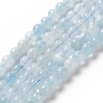 Natural Aquamarine Round Beads Strands, 8mm, Hole: 1mm, about 48pcs/strand, 15.35''(39cm)