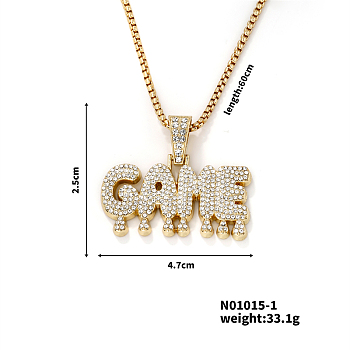 Fashionable Full Alloy Crystal Rhinestone GAME English Letter Pendant Necklaces for Street Rock, Golden, 23.62 inch(60cm)