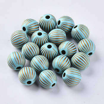 Plating Acrylic Beads, Golden Metal Enlaced, Round, Dark Turquoise, 11.5mm, Hole: 2.5mm