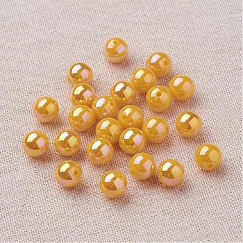 Eco-Friendly Poly Styrene Acrylic Beads, AB Color Plated, Round, Gold, 10mm, Hole: 2mm, about 980pcs/500g
