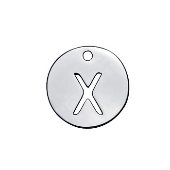 201 Stainless Steel Charms, Flat Round with Letter, Stainless Steel Color, Letter.X, 12x1mm, Hole: 1.5mm