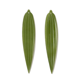 Opaque Resin Pendants, Bamboo Leaf, Olive Drab, 58.8x12x1mm, Hole: 1mm