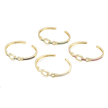 Cubic Zirconia Oval & Fish Open Cuff Bangle, Real 18K Gold Plated Brass Jewelry for Women, Mixed Color, Inner Diameter: 2-1/8x2-1/2 inch(5.4x6.4cm)