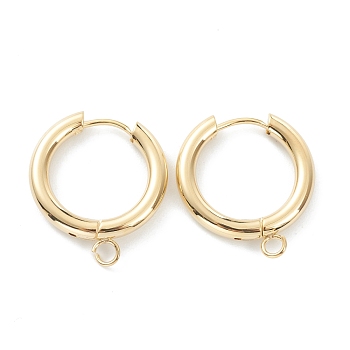 201 Stainless Steel Huggie Hoop Earring Findings, with Horizontal Loop and 316 Surgical Stainless Steel Pin, Real 24K Gold Plated, 22x20x3mm, Hole: 2.5mm, Pin: 1mm