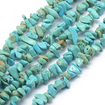 Natural Magnesite Beads Strands, Dyed & Heated, Chip, Turquoise, 3~5mm, Hole: 0.6mm, about 33 inch(84cm)