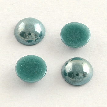 Pearlized Plated Opaque Glass Cabochons, Half Round/Dome, Dark Cyan, 7.5~8x3~4mm