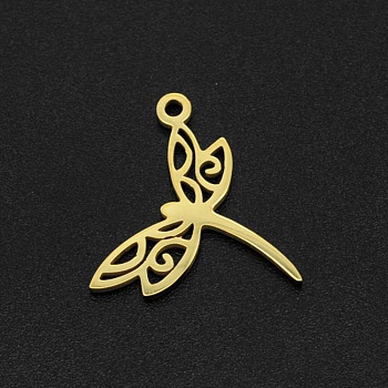 201 Stainless Steel Pendants, Laser Cut, Dragonfly, Golden, 15x17.5x1mm, Hole: 1.4mm
