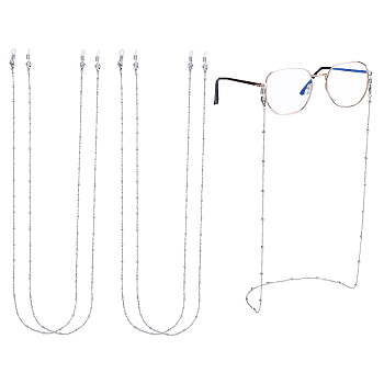 Unicraftale 304 Stainless Stee Eyeglasses Chains, Neck Strap for Eyeglasses, with Cable Chains, Round Beads, Lobster Claw Clasps and Rubber Loop Ends, Stainless Steel Color, 4pcs/box