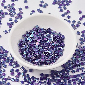 MIYUKI TILA Beads, Japanese Seed Beads, 2-Hole, (TL177) Transparent Cobalt AB, 5x5x1.9mm, Hole: 0.8mm, about 590pcs/50g