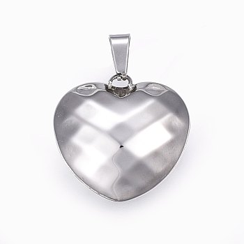 304 Stainless Steel Pendants, Textured, Puffed Heart with Rhombus Pattern, Stainless Steel Color, 24x24.5x11mm, Hole: 8x4mm