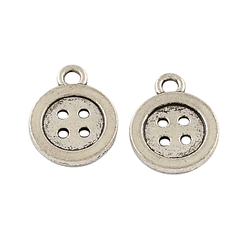 4-Hole Button Tibetan Style Zinc Alloy Charms, Lead Free & Cadmium Free, Antique Silver, 16x12.6x2mm, Hole: 2.5mm, about 454pcs/500g