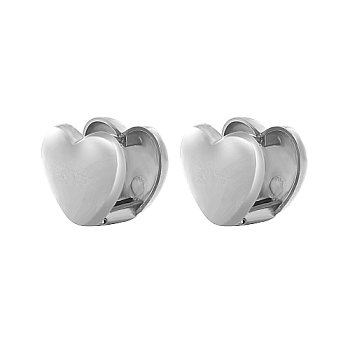 Heart 304 Stainless Steel Hoop Earrings for Women, Stainless Steel Color, 14x16mm