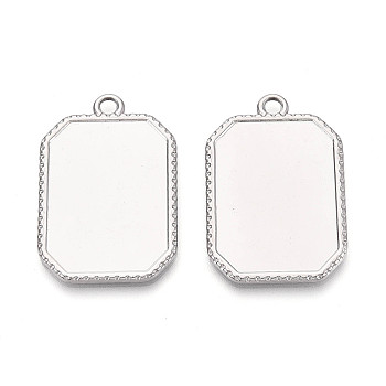304 Stainless Steel Pendant Cabochon Settings, Polygon, Stainless Steel Color, 38.5x25.5x2mm, Hole: 3~3.5x3mm, Tray: 30.5x21.5mm