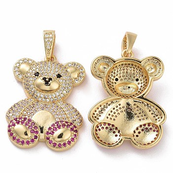 Brass Micro Pave Cubic Zirconia Pendants, Bear Charms, Golden, Clear, 30x22.5x4mm, Hole: 5x7mm