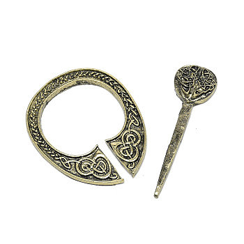 Vintage Alloy Brooch Pin, Ring Clip for Clothing Scarf, Antique Bronze, 36x28.5x2mm