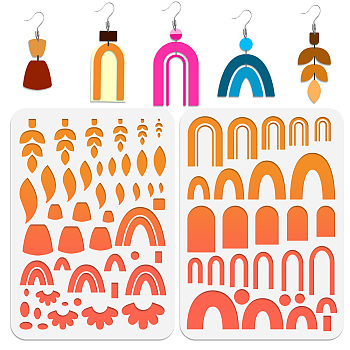 2Pcs 2 Style PET Plastic Earring Handwork Template, Card Leather Cutting Stencils, Rainbow, 29.7x21cm, 1pc/style