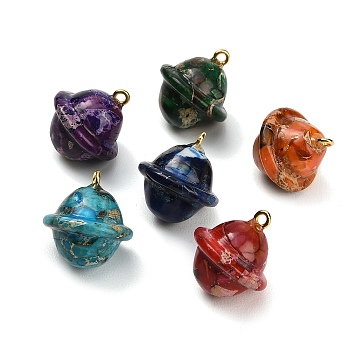Dyedn Synthetic Imperial Jasper Pendants, with Iron Findings, Planet Charms, Golden, Mixed Color, 20x18mm, Hole: 1.8mm