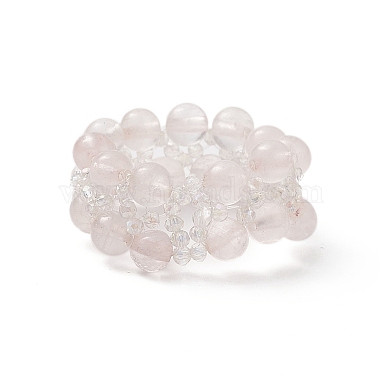 Женское эластичное кольцо из натурального розового кварца и стекла(RJEW-JR00546-03)-6