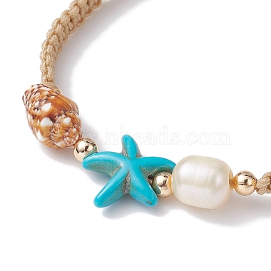 Natural Shell & Pearl & Synthetic Turquoise Braided Bead Bracelets(BJEW-JB09914)-4