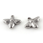 Tarnish Resistant 201 Stainless Steel Charms, Bees, Stainless Steel Color, 13.5x16.5x4mm, Hole: 1.5mm(X-STAS-Q195-03)
