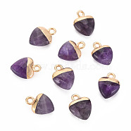 Natural Amethyst Charms, with Light Gold Plated Iron Findings, Heart, 13.5x10.5x5~5.5mm, Hole: 1.6~1.8mm(G-N326-121-03)