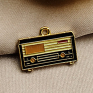 Light Gold Plated Alloy Enamel Pendants, Sound Recorder, Pendant Accessories, Rectangle, Black, 14x20mm(PALLOY-CJC0007-16)