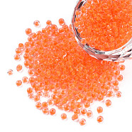 Glow in the Dark Luminous Transparent Glass Seed Beads, Round, Coral, 3.5x1.6mm, Hole: 1mm, about 18200pcs/450g, 450g/bag(SEED-YWC0001-01C)