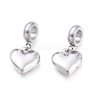 304 Stainless Steel European Dangle Charms, Large Hole Pendants, Heart, Stainless Steel Color, 23mm, Pendant: 12x12x4mm, Hole: 5mm(STAS-F243-39P)