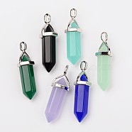 Bullet Imitation Jade Glass Pointed Pendants, with Alloy Findings, Mixed Color, 39x12mm, Hole: 3x4mm(X-G-F295-01)