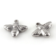 201 Stainless Steel Charms, Bees, Stainless Steel Color, 13.5x16.5x4mm, Hole: 1.5mm(X-STAS-Q195-03)