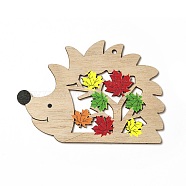 Single Face Printed Wood Big Pendants, Autumn Charms with Maple Leaf, Hedgehog, 92x130x3mm, Hole: 4mm(WOOD-I010-11A)