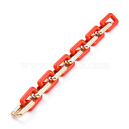 Handmade CCB Plastic Cable Chains, with Opaque Acrylic Linking Rings, Golden, Red, Links: 30x20x6mm, 39.37 inch(1m)/strand(AJEW-JB00669-04)