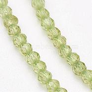 Natural Peridot Bead Strands, Faceted, Round, 2mm, Hole: 0.5mm, about 143pcs/strand, 13 inch(33cm)(G-P213-39)