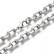 Iron Cable Chains Necklace Making, with Brass Lobster Clasps, Unwelded, Platinum, 17.91 inch(45.5cm) long, Link: 11x7x2mm, Jump Ring: 7x1mm, 4.5mm inner diameter(MAK-N034-003B-P)