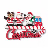 Christmas Decoration Wooden Door Plate, Wood Big Pendants for Door Hanging, Word Christmas with Reindeer/Stag & Santa Claus & Snowman & Gift Boxes, Colorful, 68x99x4mm, Hole: 2mm(FIND-H030-11)