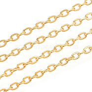 Vacuum Plating 304 Stainless Steel Cable Chains, Soldered, with Spool, Flat Oval, Real 16K Gold Plated, 2x1.5x0.4mm, about 164.04 Feet/roll(50m/roll)(CHS-R002-0.4mm-G)