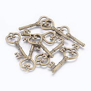 Tibetan Style Alloy Pendants, Cadmium Free & Lead Free, Antique Bronze, Skeleton Key, about 46.5mm long, 18mm wide, 4mm thick, hole: 3mm(X-K07WC071)