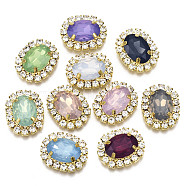 Resin Rhinestone Cabochons with Crystal Rhinestone and Brass Findings, Oval, Mixed Color, Golden, 19.5x16x6mm(RB-S066-22G)