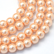 Baking Painted Glass Pearl Bead Strands, Pearlized, Round, Light Salmon, 3~4mm, Hole: 0.5mm, about 195pcs/strand, 23.6 inch(HY-Q003-3mm-18)