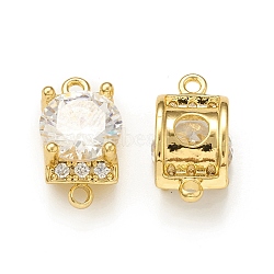 Brass Micro Pave Clear Cubic Zirconia Connector Charms, with Glass, Square Links, Real 18K Gold Plated, 14.5x8x7.5mm, Hole: 1.5mm(KK-P228-65G)